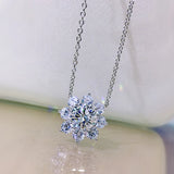925 Sterling Silver Diamond Flower Pendant Necklace for Women