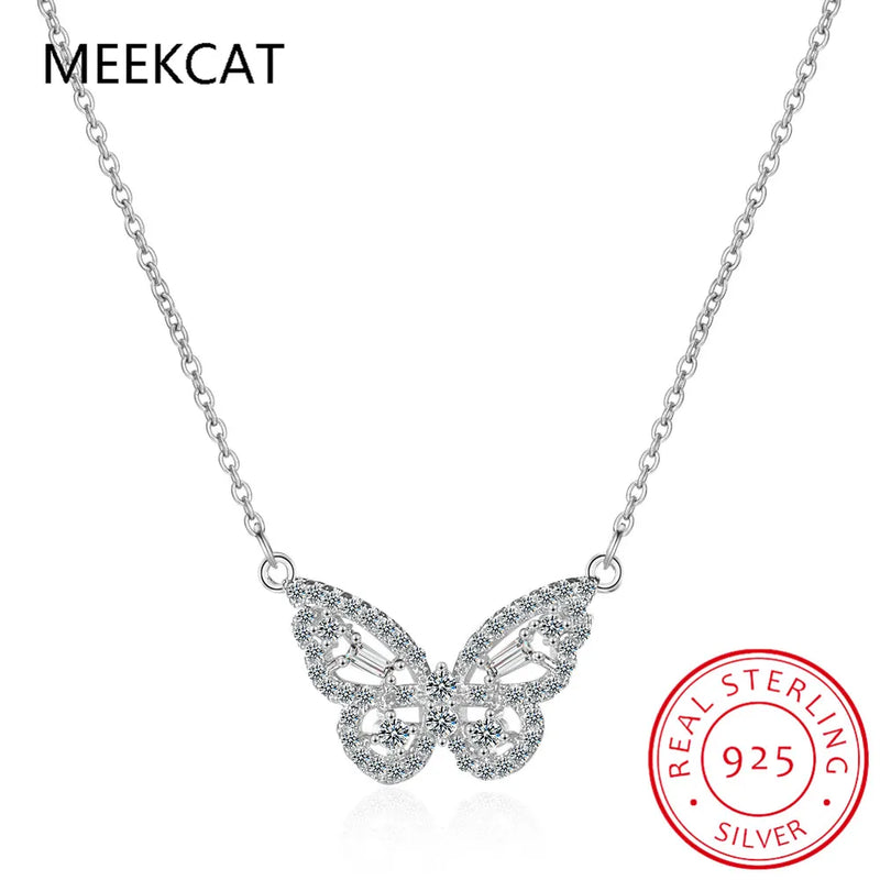 925 Silver Diamond Butterfly Pendant Women Wedding Jewelry