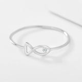 925 Sterling Silver Fish Ring with Crystal Stone