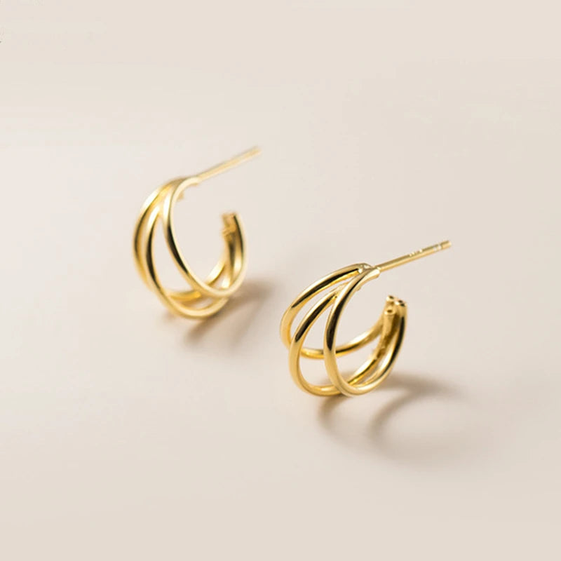925 Silver Hollow Three Layer Earrings Stud for Women Girls