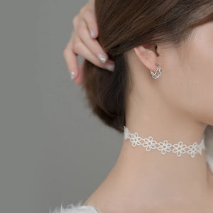 925 Silver Hollow Three Layer Earrings Stud for Women Girls