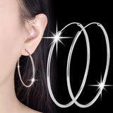 925 Sterling Silver Hoop Earrings 30mm-60mm Woman Circle Loop Silver Hoops