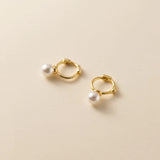 925 Silver Huggie Hoop Earrings Shell Pearl Jewelry