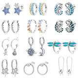 925 Silver CZ U Shape Star Moon Earrings