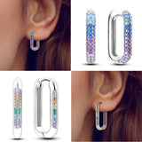 925 Silver Hoop Earrings Pave CZ U Shape Heart Colourful Jewelry