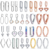 925 Silver Hoop Earrings Pave CZ U Shape Heart Colourful Jewelry