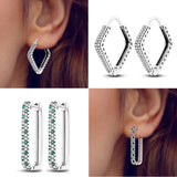 925 Silver Hoop Earrings Pave CZ U Shape Heart Colourful Jewelry