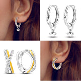 925 Silver Hoop Earrings Pave CZ U Shape Heart Colourful Jewelry