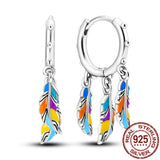 925 Silver Hoop Earrings Pave CZ U Shape Heart Colourful Jewelry