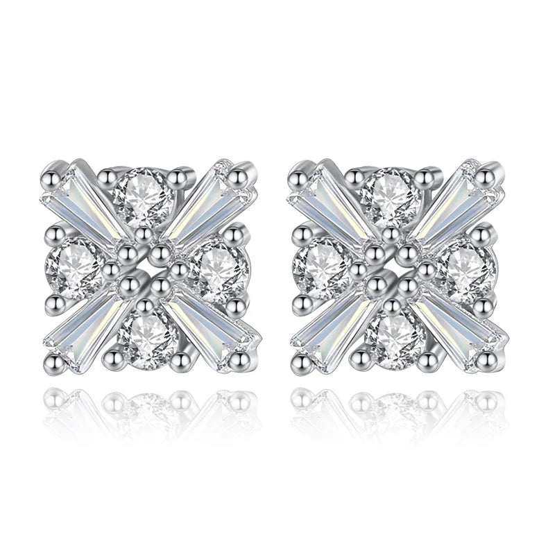 925 Sterling Silver Crystal Stud Earrings Women Jewelry Birthday Gift