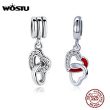 925 Sterling Silver Interlocking Love Heart Charm With Clear CZ