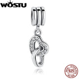 925 Sterling Silver Interlocking Love Heart Charm With Clear CZ
