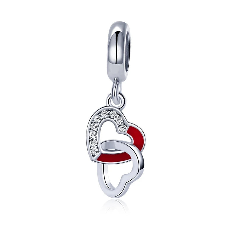 925 Sterling Silver Interlocking Love Heart Charm With Clear CZ