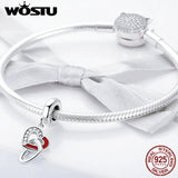 925 Sterling Silver Interlocking Love Heart Charm With Clear CZ