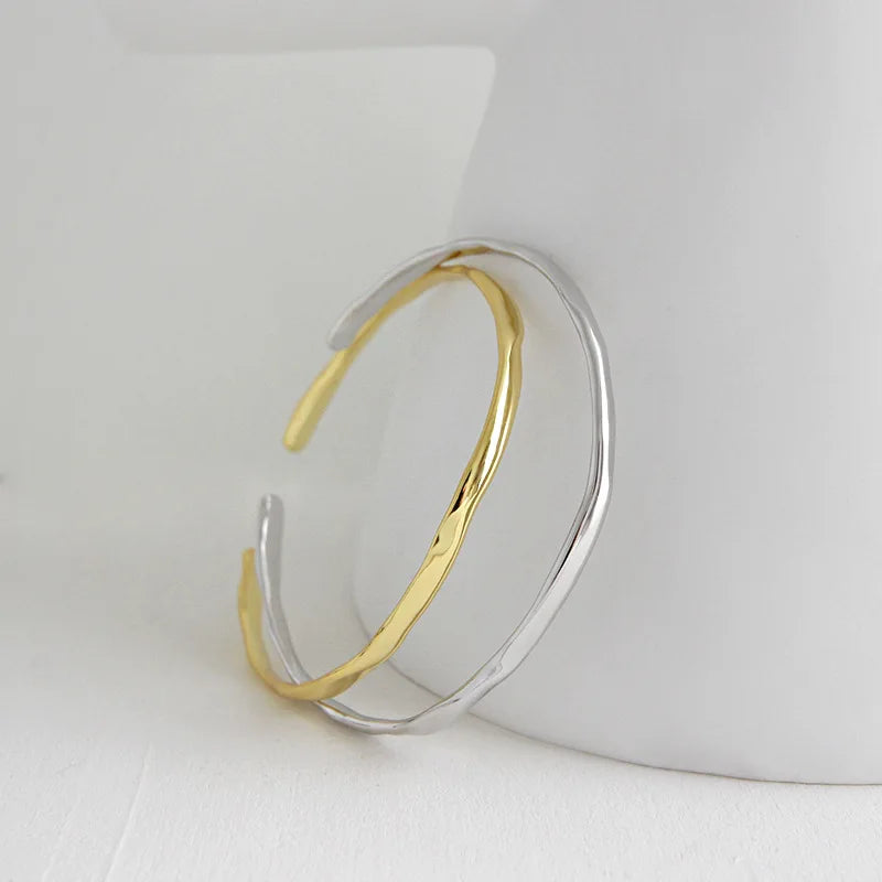 925 Silver Concave Surface Bangle Bracelet for Women