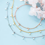 925 Sterling Silver Shell Pearls Charm Bracelet for Women