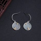 925 Silver Jade Earrings Chinese Butterfly Round Small Hanging EH123