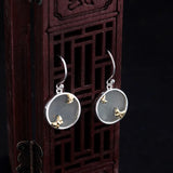 925 Silver Jade Earrings Chinese Butterfly Round Small Hanging EH123