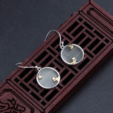 925 Silver Jade Earrings Chinese Butterfly Round Small Hanging EH123