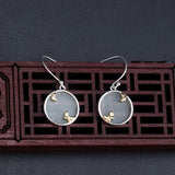 925 Silver Jade Earrings Chinese Butterfly Round Small Hanging EH123