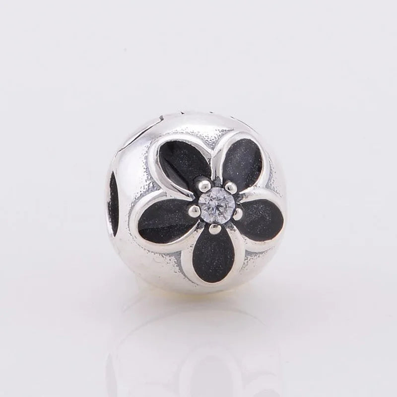 925 Silver Enamel Flower Clip Charm Fits Bracelet & Necklace