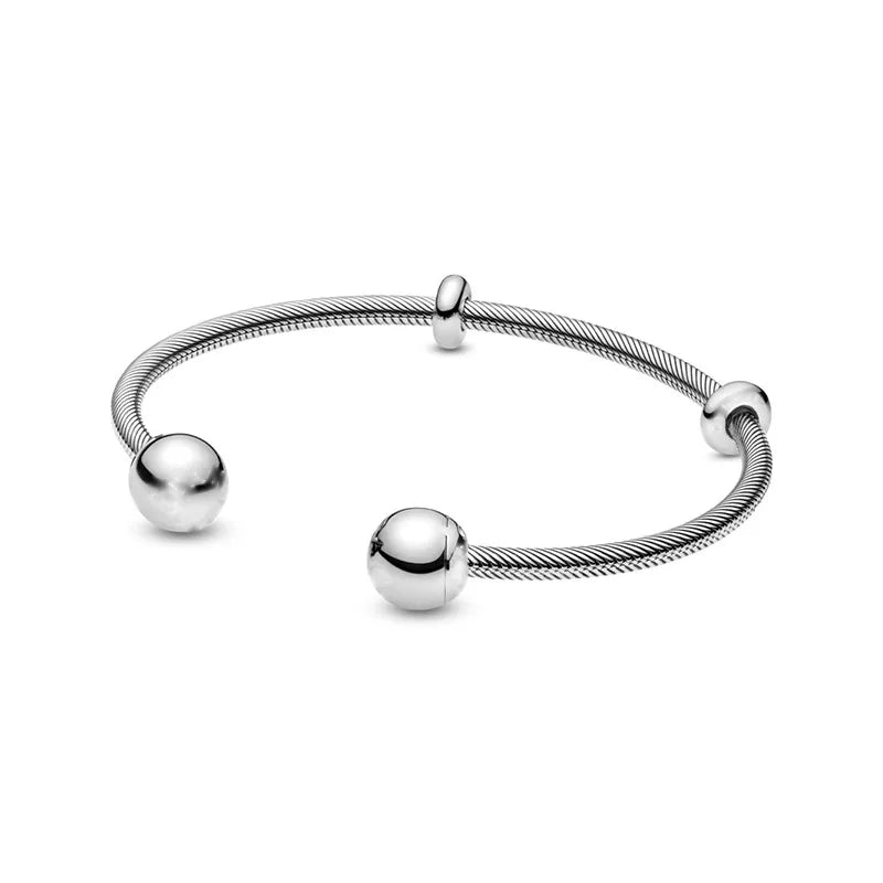 925 Silver Snake Chain Open Cuff Bracelet for Women