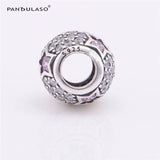 925 Silver Pink Star Paved Round Charm Bead for Bracelet
