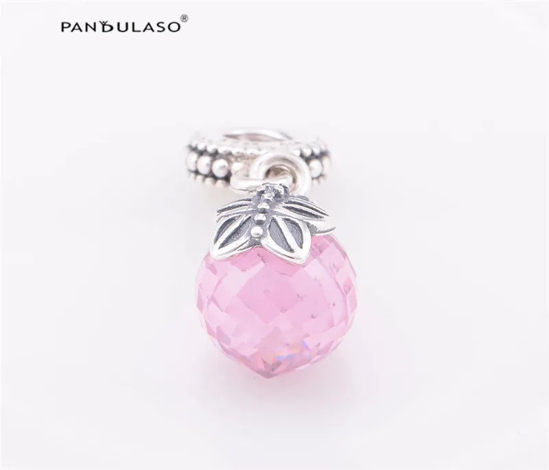 925 Silver Pink Stone Dangle Charm Beads for Bracelet & Choker