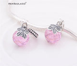 925 Silver Pink Stone Dangle Charm Beads for Bracelet & Choker