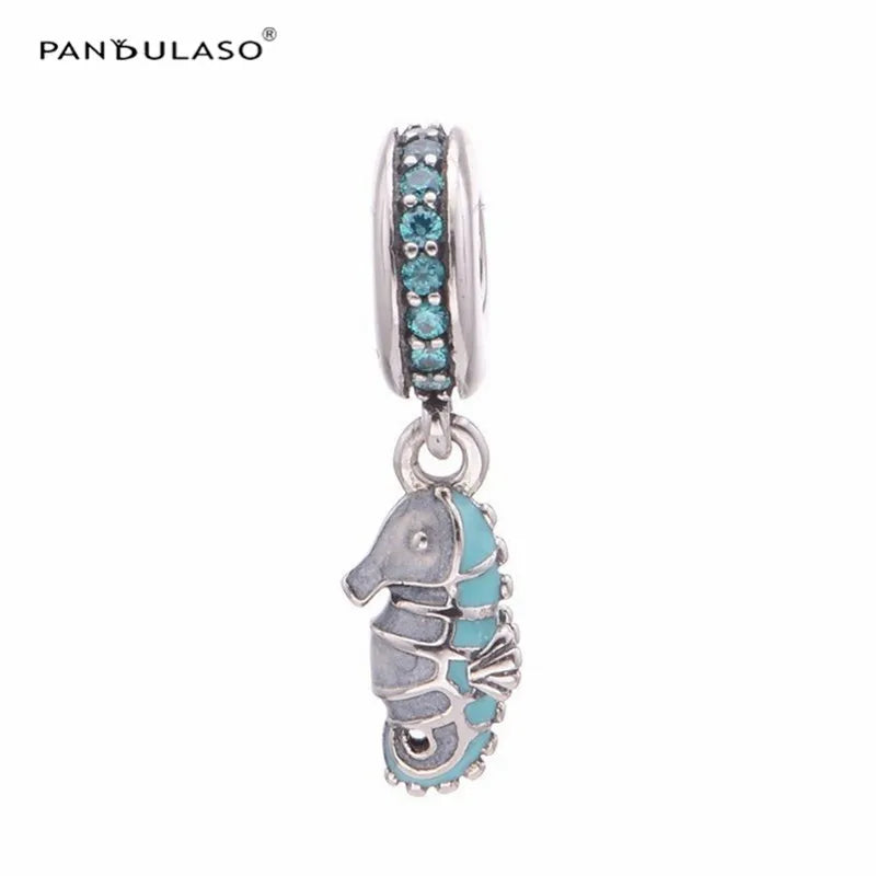 925 Sterling Silver Seahorse Dangle Bead for Bracelet & Choker
