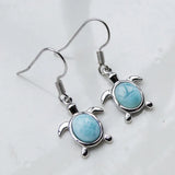 925 Silver Larimar Sea Turtle Dangle Earrings Women's Fine Jewelry