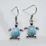 925 Silver Larimar Sea Turtle Dangle Earrings Women's Fine Jewelry