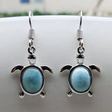 925 Silver Larimar Sea Turtle Dangle Earrings Women's Fine Jewelry