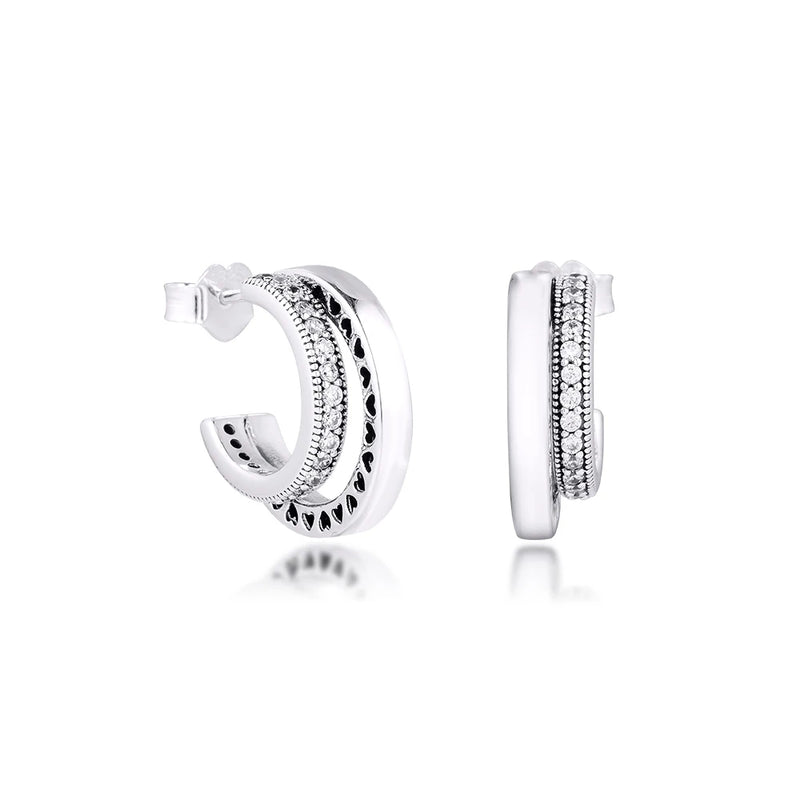 925 Silver Pave Double Hoop Earrings