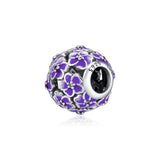 925 Silver Purple Flower Charms Bracelets Beads