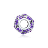 925 Silver Purple Flower Charms Bracelets Beads