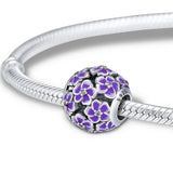 925 Silver Purple Flower Charms Bracelets Beads