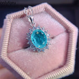 925 Silver Jewelry Set Oval Paraiba Tourmaline Emerald Pendant 8*10mm