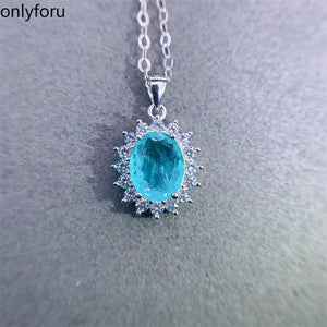 925 Silver Jewelry Set Oval Paraiba Tourmaline Emerald Pendant 8*10mm