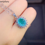 925 Silver Jewelry Set Oval Paraiba Tourmaline Emerald Pendant 8*10mm