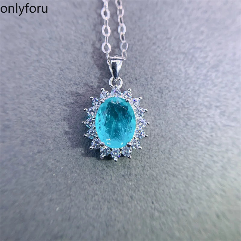 925 Silver Jewelry Set Oval Paraiba Tourmaline Emerald Pendant 8*10mm
