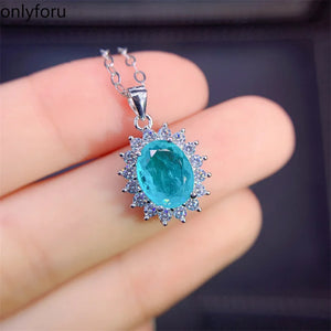 925 Silver Jewelry Set Oval Paraiba Tourmaline Emerald Pendant 8*10mm