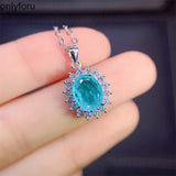 925 Silver Jewelry Set Oval Paraiba Tourmaline Emerald Pendant 8*10mm