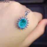 925 Silver Jewelry Set Oval Paraiba Tourmaline Emerald Pendant 8*10mm