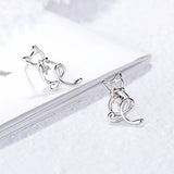 925 Silver Cat Stud Earrings Crystal Women Wedding Gift