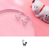 925 Silver Cat Stud Earrings Crystal Women Wedding Gift