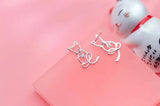 925 Silver Cat Stud Earrings Crystal Women Wedding Gift