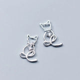 925 Silver Cat Stud Earrings Crystal Women Wedding Gift
