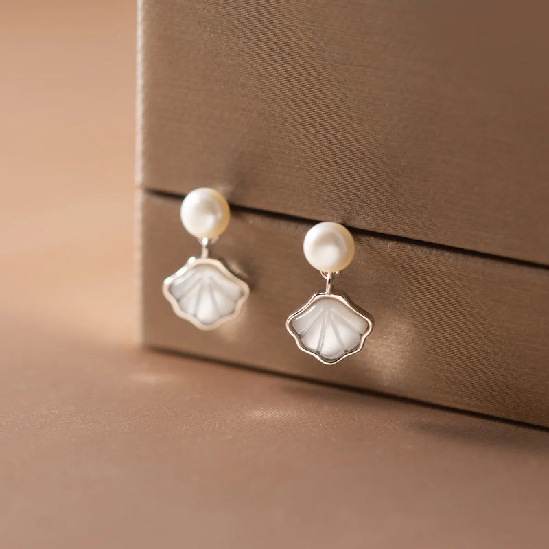 925 Silver Shell Pearl Stud Earrings For Women