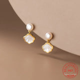 925 Silver Shell Pearl Stud Earrings For Women